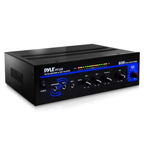 Pyle Home Compact Public Address Mono Amplifier - Professional 50W Mini Home Power Audio Sound PA Speaker Receiver System w/ RCA, Headphone, 2 Microphone Inputs, Independent Volume Control - PT110