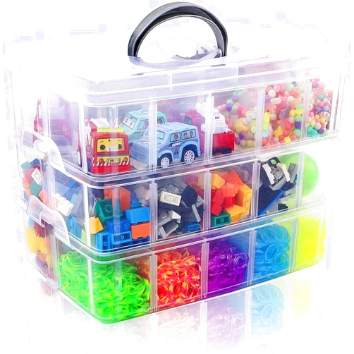 XMART INDIA 3-Layer Crafts Storage Box with 30 Adjustable Compartments for Organizing Washi Tape, Threads Bobbins, Kids Toy, Beauty Supplies, Nail Polish, Jewelry(Multicolor,31cmX19cmX24cm)