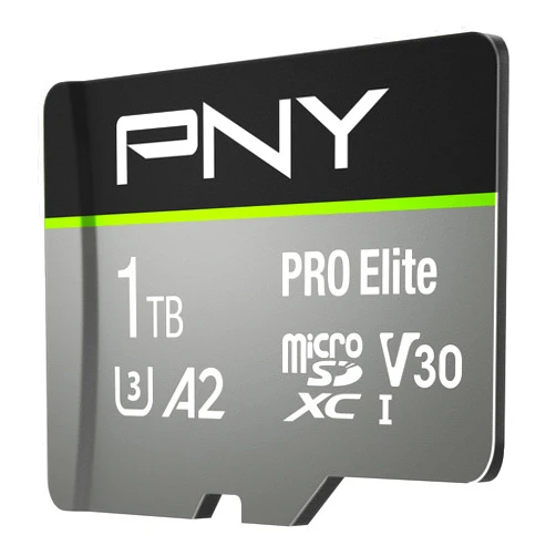 PNY 1TB PRO Elite Class 10 U3 V30 microSDXC Flash Memory Card - 100MB/s, Class 10, U3, V30, A2, 4K UHD, Full HD, UHS-I, Micro SD