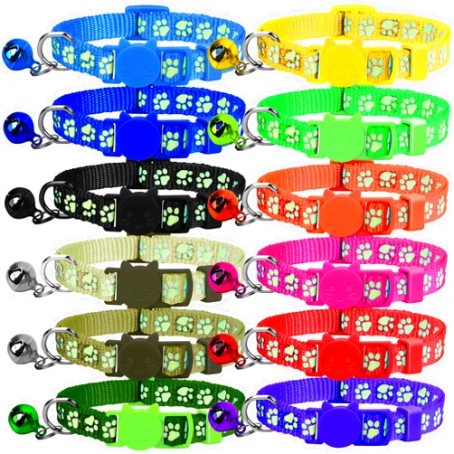 GAMUDA Cat Collars Breakaway Reflective, Super Soft Nylon Kitten Collars, Colorful Buckle, Adjustable Safety, Protect You Cat with Relective Footprint Design and Bell - set of 12 (7’’-10’’)
