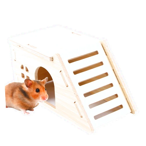 Generic Wooden Hamster House - Hamster Hiding House with Ladder | Mousee Home for Pet Mice | Escape-Proof Wooden Mice Cage with Climbing Ladder | Interactive Boredom Toys for Foraging, Rest & Play Exercise