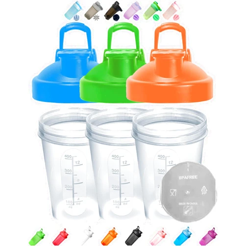 Shaker Bottle 3 Pack Small Clear Leakproof Shaker Bottle w. Color Lid(Blue,Green,Orange)& Whisk Mixer Ball for Protein Shakes to Pre-Workout at Gym,Scale Marks 4-12Oz,Anti-Drop,BPA Free,Classic Loop,Dishwasher Safe