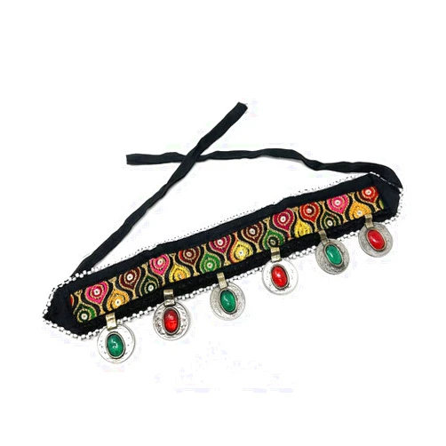 Duel On Jewel Tribal Turkman Afghan Kuchi Womens Handmade Fabric Headband with Coins Multicolor Stones Ertuğrul Halima Turkish Style - Dandiya Party Belly Dancing