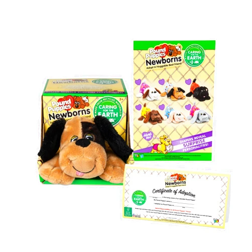 Basic Fun Pound Puppies Newborns Plush - Angel - Tan and Black, Eco Friendly