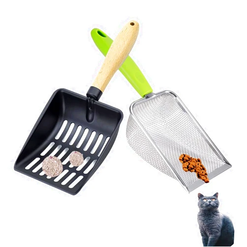 SUMHEN 2PCS Cat Litter Scoop, Reptile Stainless Steel Fine Mesh,Litter Cleaner Corner Scoop Sand Sifter (Black and Green)