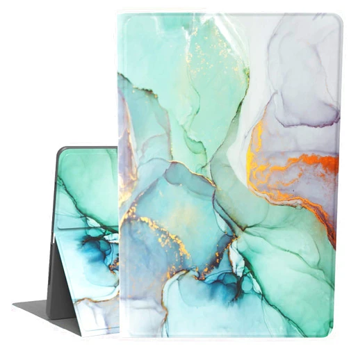 Feams iPad 5th/6th Generation Case, iPad Air 1/2 Case, Feams Slim Lightweight PU Leather Case with Smart Auto Sleep Flip Stand Cover for iPad 9.7 inch 2017/2018, Green Marble
