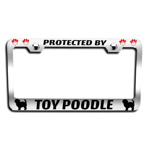 Makoroni - Protected BYTOY Poodle Dogs Pets Chrome Metal License Plate Frame Tag Holder, #d12