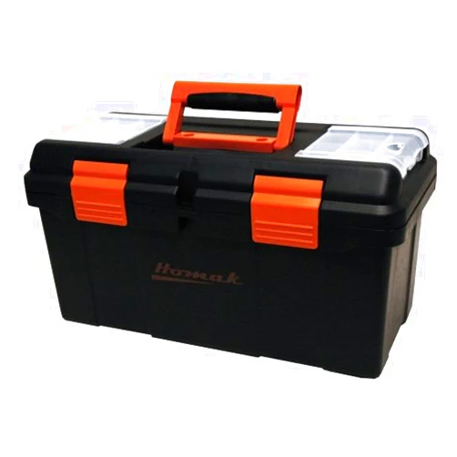 Homak Plastic Tool Box with Tray and Dividers, Black, 19.25 Inches