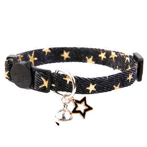 BoomBone Star Charm Studded Cat Collar Breakaway with Bell,Black Puppy Collars for Small Dogs