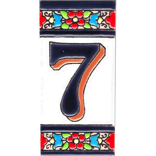 Toro del Oro House Number - Number for House, Glazed Ceramic, Hand Painted Spanish Technique Cuerda Seca, Names and Addresses, Flower Model 5,5 x 10,5 cm (7)