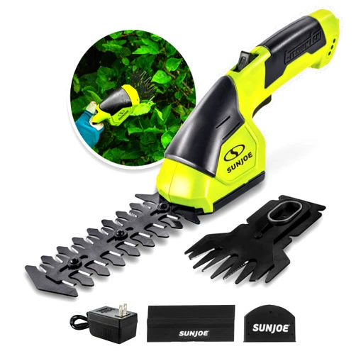 Sun Joe HJ604C Cordless Grass Shear + Shrubber Handheld Trimmer, (w/ Battery + Charger Included), Green, 7.2V