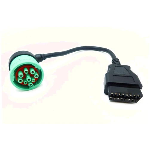 WISDOMHOOD Right Angle Green Type 2 J1939 9pin Male to 16pin OBD2 OBDII Female Port Cable for Freightliner Truck