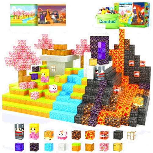 Coodoo Magnetic Blocks - Build Mine Magnet World Magic Portal Set, Magnetic Tiles Building Blocks Toddler Toys STEM Sensory Outdoor Toys for 3+ Year Old Boys & Girls, Creative Kids Games Kids Toys