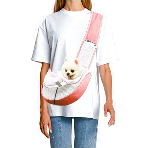FEimaX Pet Dog Sling Carrier Puppy Pet Slings Bag for Small Dogs Cats Satchel Carriers Breathable Mesh Hand Free with Adjustable Strap Doggie Crossbody for Outdoor Travel (Large, Pink)