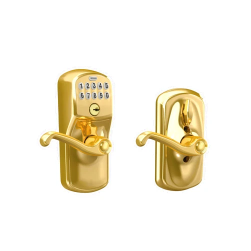 Schlage FE595 V PLY 505 FLA Plymouth Keypad Entry with Flex-Lock and Flair Lever, Bright Brass