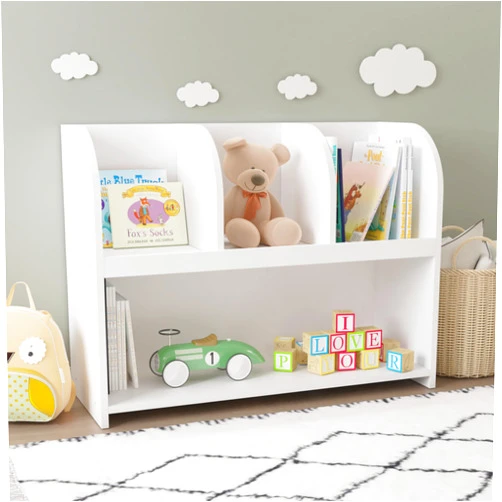 MASISDAOZ White Kids Bookshelf, Kids' Bookcase Cabinets Shelves - 4 Compartments Toys Storage Organizer, Childrens Bookcase Storage Display Rack for Kids' Room, Playroom, Homeschool, Nursery