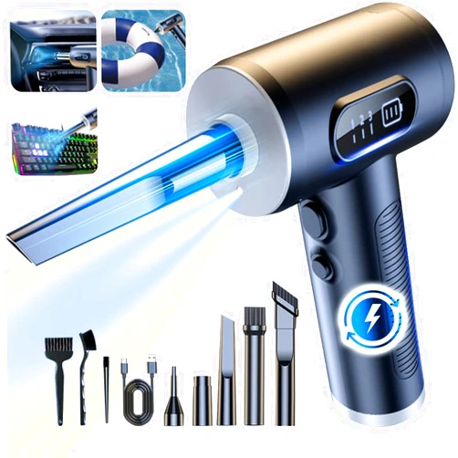 TEKIK Compressed Air Duster, 3-Gear to 100000RPM Electric Air Duster Portable Cordless Air Blower with LED Light, for Cleaning Keyboard & PC, Air Cleaning Kit-no Canned air dusters-Rechargeable (Black)