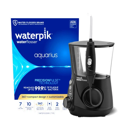 Waterpik Aquarius Water Flosser Professional For Teeth, Gums, Braces, Dental Care, Electric Power With 10 Settings, 7 Tips For Multiple Users And Needs, ADA Accepted, Black WP-662, Packaging May Vary