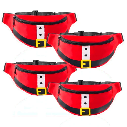 YLOLUL 4 Pcs Christmas Fanny Pack Santa Claus Waist Pack for Men Women Christmas Purse Crossbody Bag Adjustable Strap Waterproof Belt Bag Christmas Gifts for Xmas New Year Party