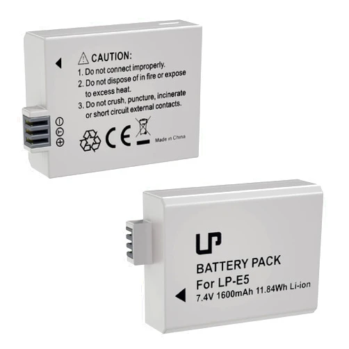 LP E5 Battery Pack, 2-Pack 1600mAh Battery Compatible with Canon EOS Rebel XS, Rebel T1i, Rebel XSi, 1000D, 500D, 450D, Kiss X3, Kiss X2, Kiss F Digital Camera and More