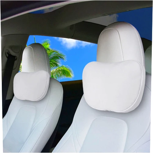 Erivis 2 Pack Car Headrest Neck Pillow Fits for Tesla Model 3 Model Y Model S Model X Accessories,Car Seat Pillow Head Neck Rest Cushion(Upgrade White)