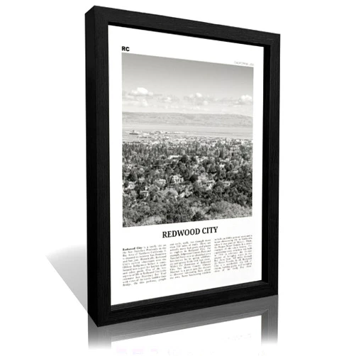NZIQB Redwood City Print Black And White Wall Art Poster Photo D Cor California USA Canvas Poster Wall Art Decor Print Picture Paintings for Living Room Bedroom Decoration Frame Wood Black 12x16in