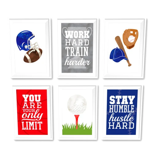 Hadley Designs 6 Reversible 8x10 Sports Posters For Boys Room Decorations For Bedroom Wall Decor, Basketball Decorations For Boys Room Decor Wall Art Prints, Baseball Decor For Boys Room, Soccer Posters For Room