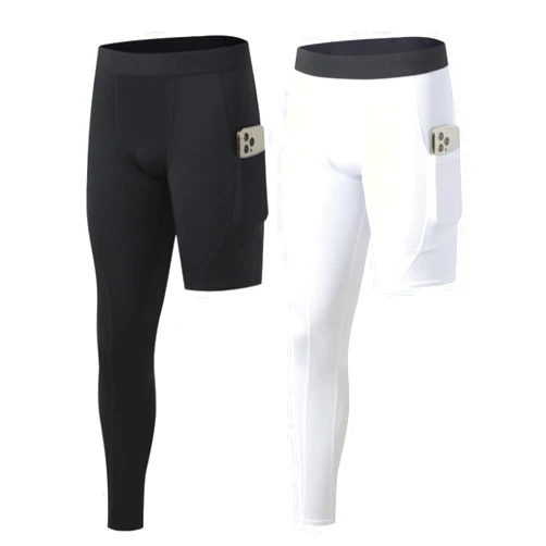 Hotfiary 2 Pack Men's Compression Pants One Leg Long Pants Basketball Tights with Pockets Sports Base Layer Gym Leggings