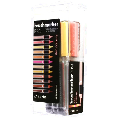 Karin Brushmarker Pro 12pc Skin Colors brush tip markers Set, Blendable, Water-Based, Brush Markers for Adults and Artists, 12 Mixable Colors, Adult Markers for Coloring Books and more