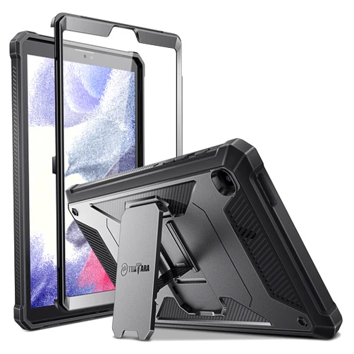 Fintie Shockproof Case for Samsung Galaxy Tab A7 Lite 8.7 Inch 2021 Model (SM-T220/T225/T227), Tuatara Rugged Unibody Hybrid Full Protective Bumper Kickstand Cover w/Built-in Screen Protector, Black