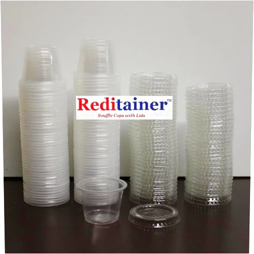 Reditainer Plastic Disposable Portion Cups - The Perfect Souffle Cup (1 Ounce, Package of 500 Cups With Lids)