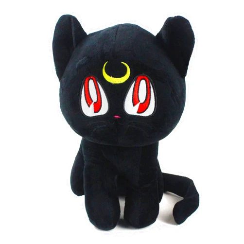 LINKOM Anime Plush Doll Pet Cat Soft Plushie Stuffed Animal Figure Toy 11” Gift Decoration for Kids Girls (28cm/11inch, Black)