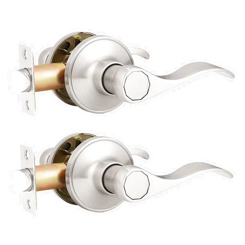 Probrico (2 Pack Passage Door Lever [Non-Locking Lever Set], Non-Locking Door Handle Set for Hallway or Closets, Keyless Satin Nickel Finish Wave Door Lock, Reversible Right & Left Side Handed