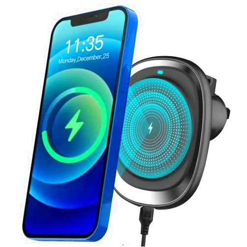 Riida Magnetic Wireless Car Charger for iPhone15/14/13/12 Series, 15W Qi Fast Charging, Charging Air Vent Mount Easy Installation and Use, Car Charging Holder 360° Adjustable Rotation (USB-A to USB-C)