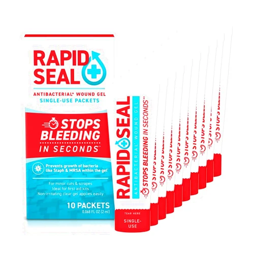 Rapid-Seal Wound Gel Single Use Packets 10ct | Stops Bleeding in Seconds, for Minor Cuts & Scrapes. Packets for easy storage and Restocking.