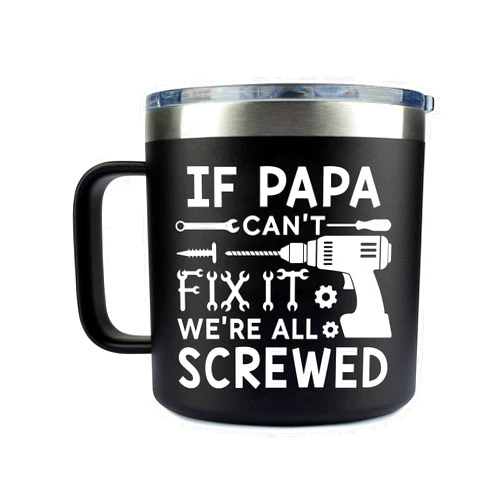 LissiArt97 If Papa Can't Fix It We're All Screwed Tumbler - Funny Papa Insulated Tumbler With Handle - Papa Travel Coffee Mug - Mug 14Oz Gift For Papa On Birthday - Father's Day - Christmas