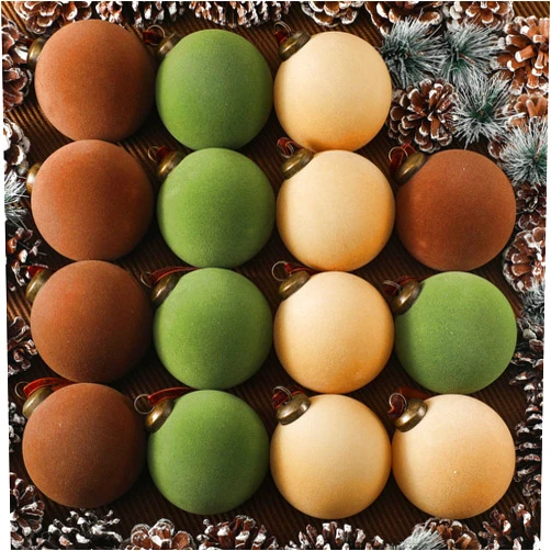 Liliful 15 Pcs Velvet Christmas Balls Bulk Flocked Christmas Tree Ball Ornaments Plastic Balls Xmas Decorative Hanging Ornaments Christmas Tree Decoration(Brown, Green, Beige,3.15 Inch)
