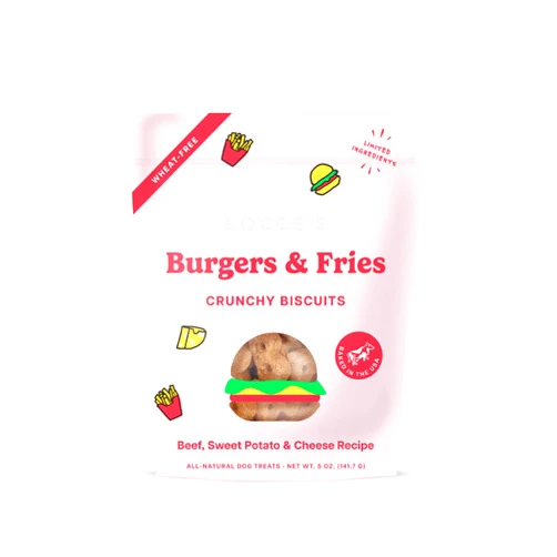 Bocce's Bakery - Limited Edition Wheat-Free Dog Treats, Burgers & Fries Biscuits, 5 oz