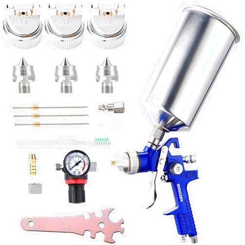 ENDOZER Professional HVLP Gravity Feed Air Spray Gun Set with 1.4 1.7 2.0mm Nozzles, Paint Gun with 1000cc Aluminum Cup for Auto Paint, Wall Painting, Base Coatings