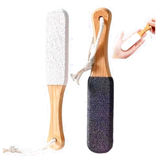 ULUEXEZA Professional Pedicure Foot File & Pumice Stone with Wooden Handle - Callus Remover and Foot Scrubber for Dead Skin, Dry Rough Feet, Cracked Heels and Corns