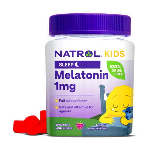 Natrol Kids Melatonin 1mg, Supplement for Restful Sleep, Sleep Gummies for Children, 60 Raspberry-Flavored Melatonin Gummies, 60 Day Supply