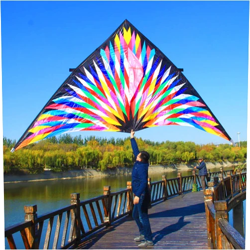 TiffyDance 16 Ft Colorful Delta Kite Huge Triangle Kite for Outdoor Fun Easy Flying Kite, XX-Large