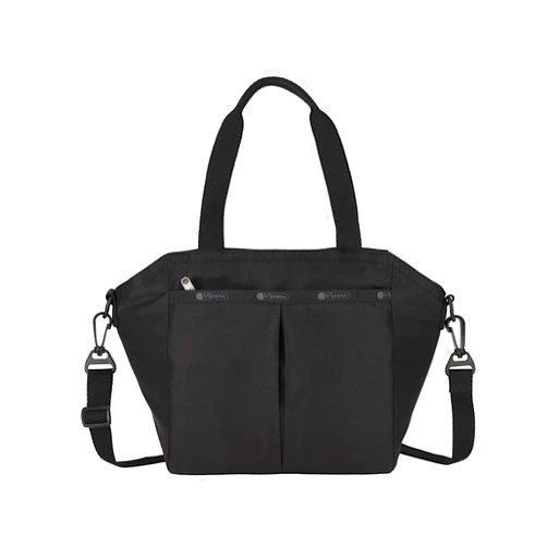 LeSportsac Recycled Black Small Ever Tote Handbag/Satchel & Convertible Crossbody + Top Handle Tote & Cosmetic Bag, Style 3801/Color R086, Sleek Black New Environmentally Conscious Recycled Collection