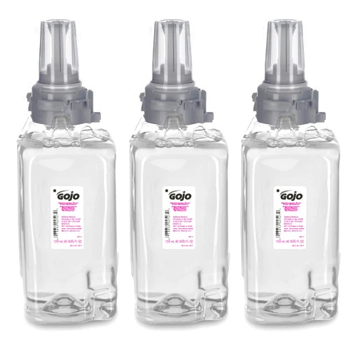 GOJO Antibacterial Foam Handwash, Plum Fragrance, 1250 mL Soap Refill ADX-12 Push-Style Dispenser (Pack of 3) - 8812-03