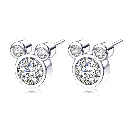 WEILYDF Women's Mickey Stud Earrings Mouse Shape Rose Gold Platinum Plated Zircon Crystal Fashion Jewelry Earring For Women Party Gifts