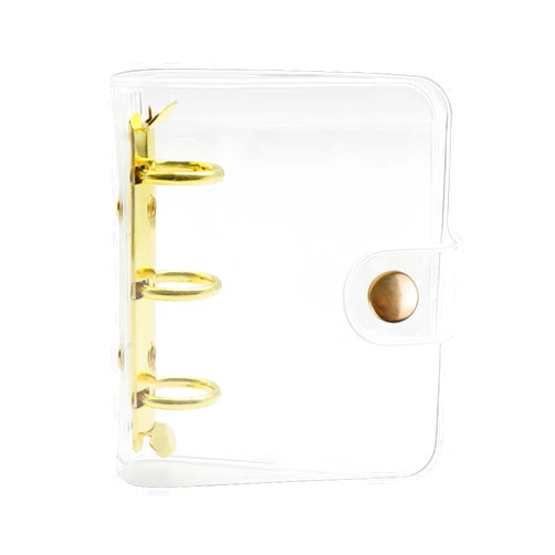 Mogoostry Mini Size 3-Ring Binder Cover Refillable PVC Notebook Binder with Snap Button Closure File Folder for 3-Holes Filler Paper Loose Leaf Personal Planner (Gold Ring)