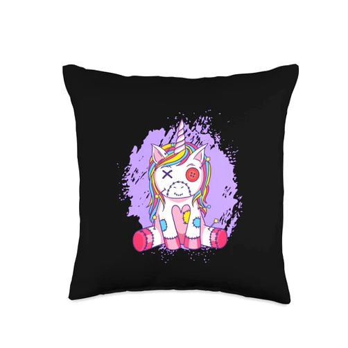 Occult Voodoo Doll Spell Needle Stitch Witch Tees Unicorn Rainbow Dolls Curse Witchcraft Black Magic Throw Pillow, 16x16, Multicolor