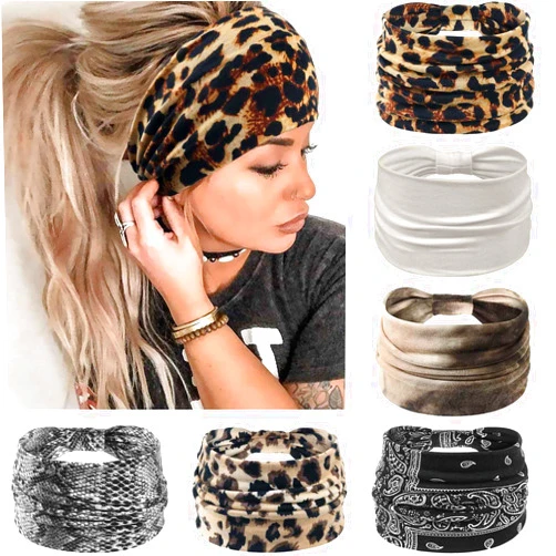 Awumbuk Wide Headbands for Women Knotted No Slip Head Bands Soft Turban Headband Hair Accessories Boho African Solid Color Head Wraps for Women Yoga Workout Pack of 6