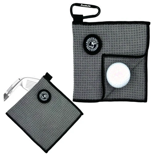 MAGOLFIN Small Magnetic Golf Towel with Clip, Microfiber Waffle Design - Industrial Strength Magnet for Glof Balls, Golf Bags, Carts Clubs - Gray