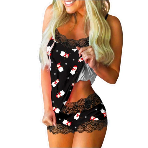 Generic Womens Sexy Pajamas Set Lace Splicing Cami Vest Underwear Sexy Lingeries Tank Tops Camisole and Shorts 2 Piece Suit